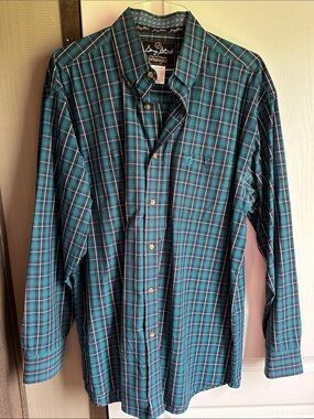 XL Wrangler Men's Teal Plaid Button-Down Shirt